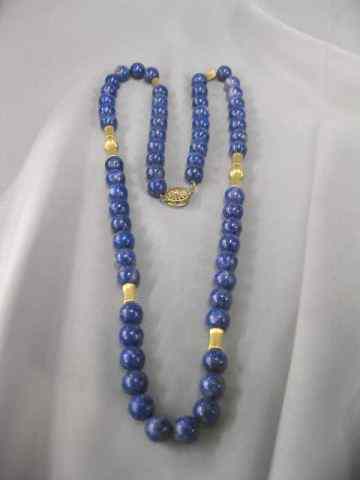 Appraisal: Lapis k Gold Necklace fine rich beadswith yellow gold spacers