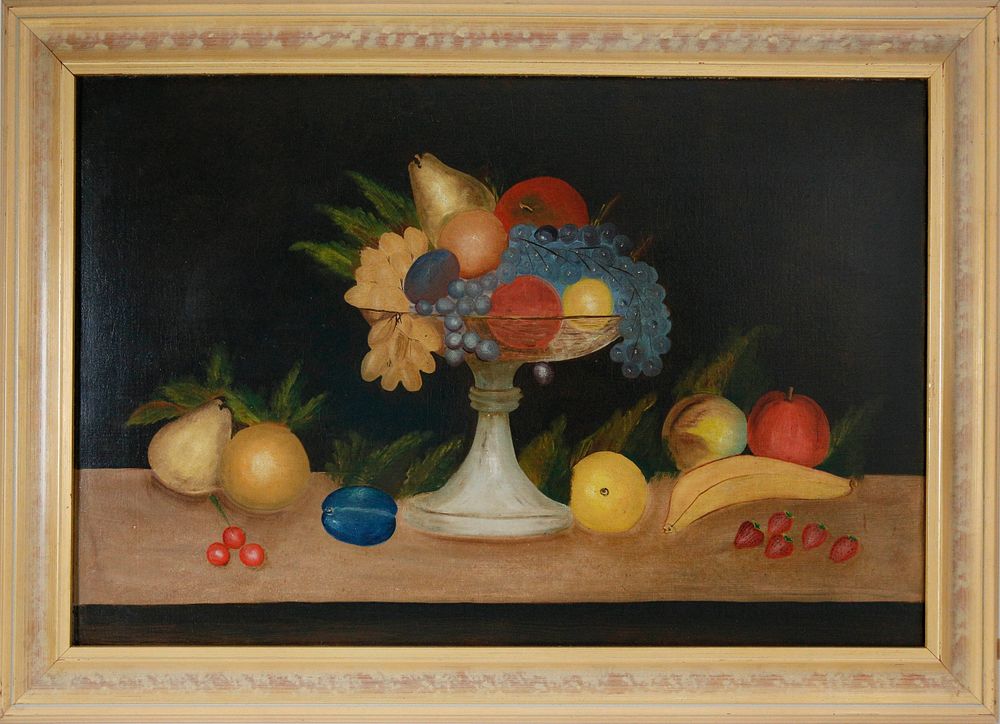 Appraisal: Naive Oil on Canvas Tabletop Fruit Still Life th Century