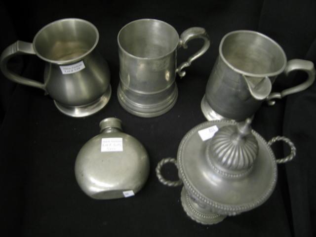 Appraisal: pcs of Pewter Including Early mug with spout flask