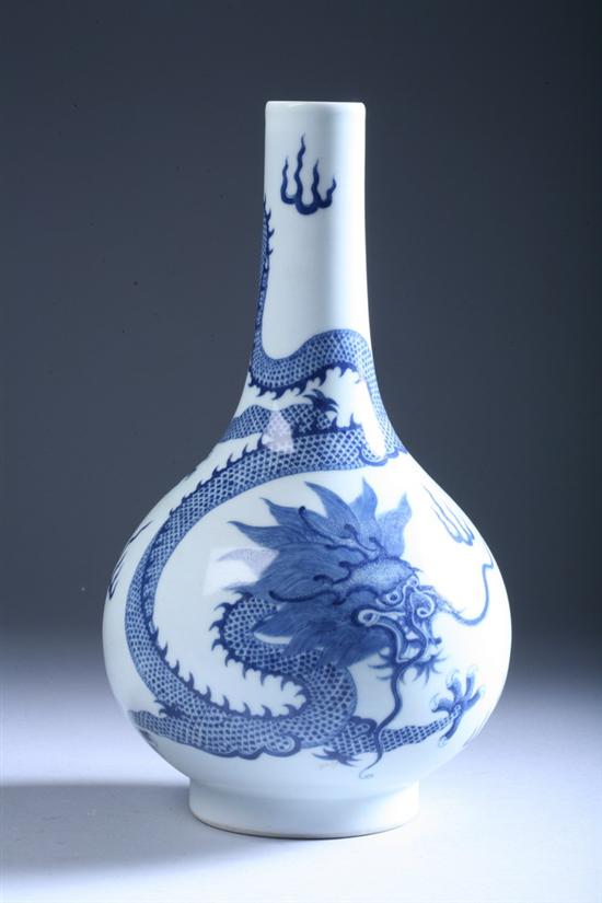 Appraisal: CHINESE BLUE AND WHITE PORCELAIN DRAGON VASE th century -