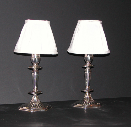 Appraisal: Pair of Silver Plate Sheffield Style Candle Lamps th century