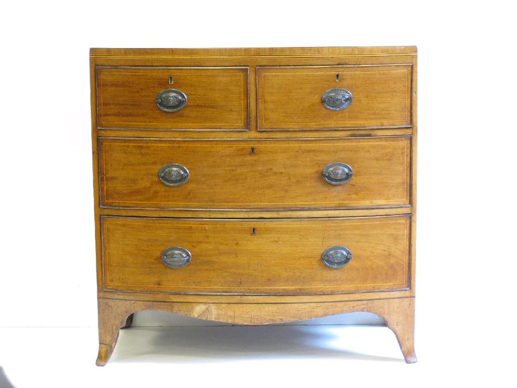 Appraisal: A th Century mahogany bow front Chest of four drawers