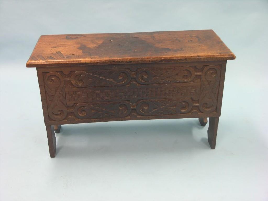 Appraisal: A th century-style walnut six-plank coffer boarded construction with carved