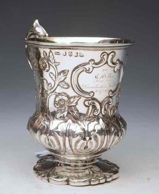 Appraisal: A WILLIAM IV SILVER CHRISTENING CUP of thistle form with