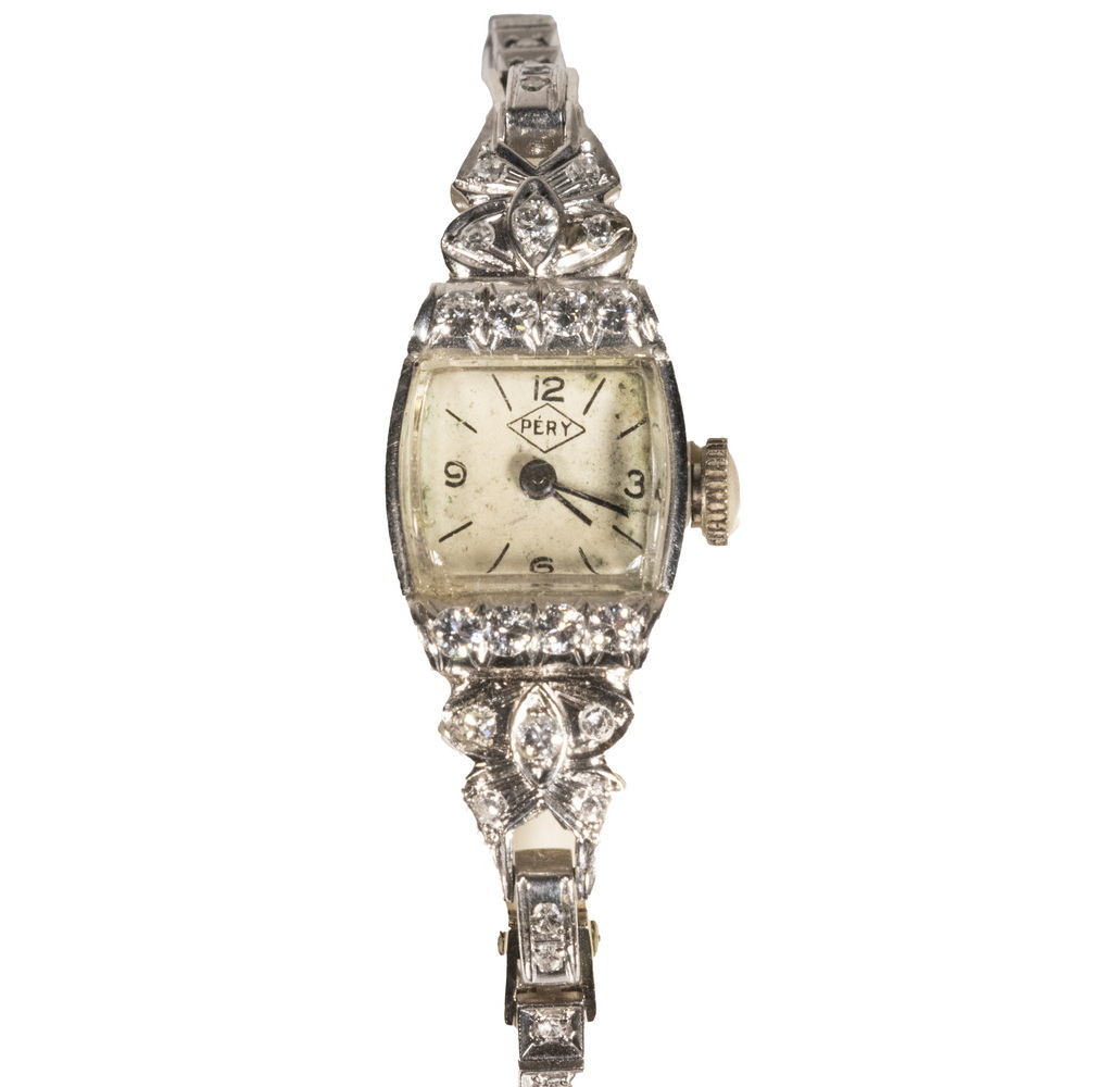 Appraisal: LADIES VINTAGE DRESS WATCH Vintage platinum and diamond watch jewel