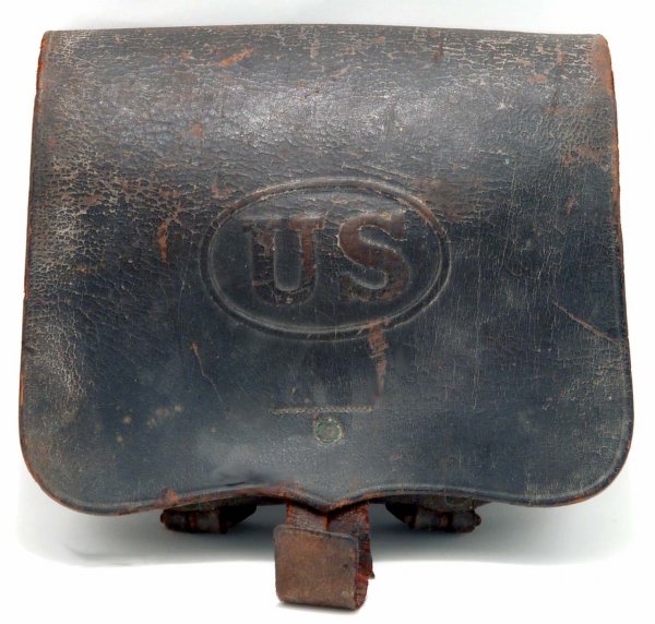 Appraisal: A Model Civil War cartridge box Foldover front flap with