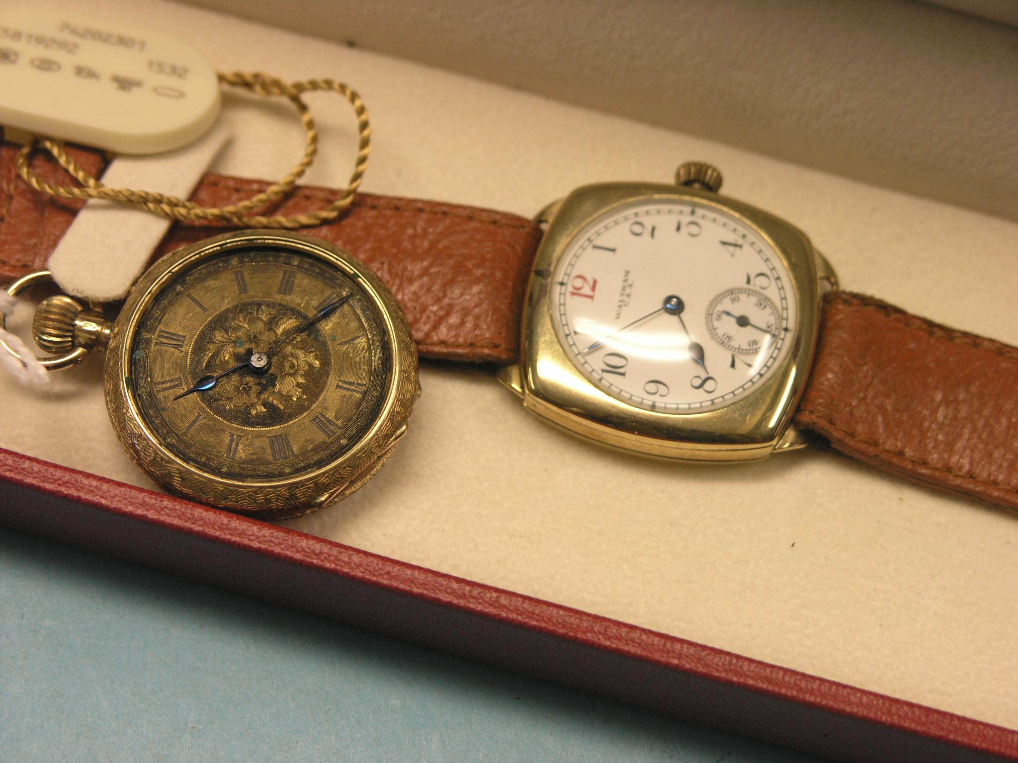 Appraisal: A gentleman's Waltham ct gold wristwatch enamelled dial with subsidiary