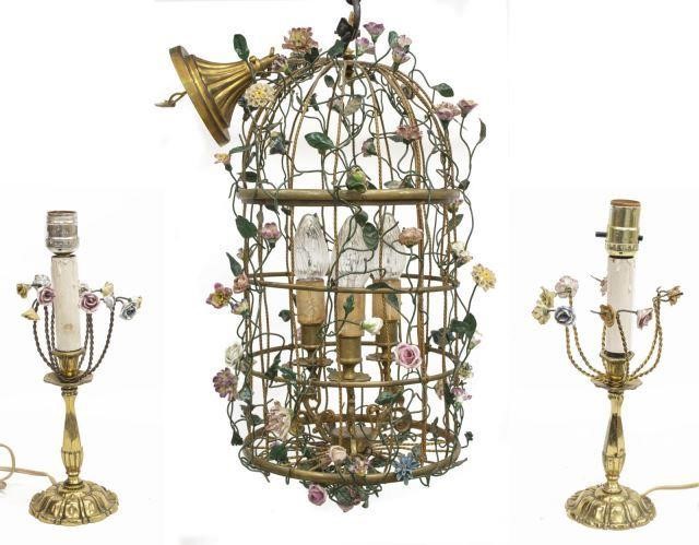 Appraisal: lot of Lighting group comprising bird cage form -light hanging