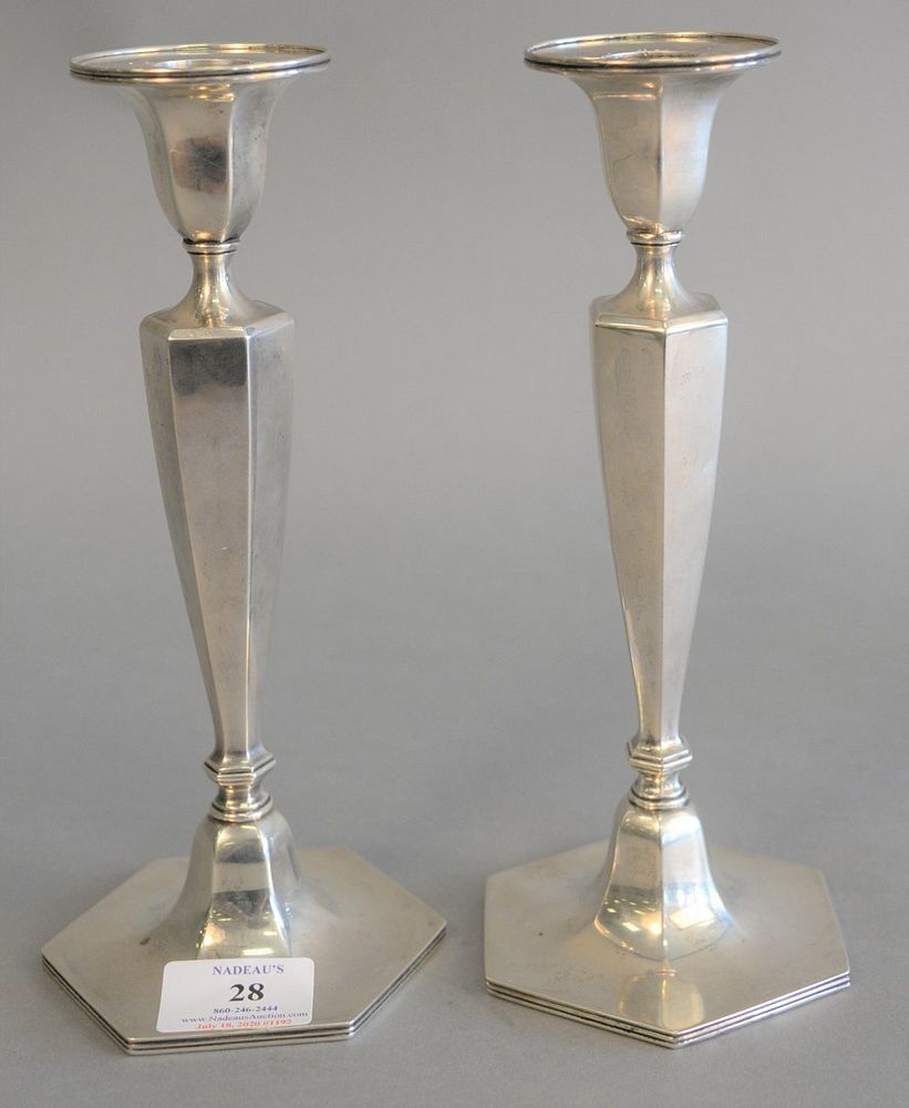 Appraisal: Pair Tiffany Co sterling silver candlesticks ht t oz Pair