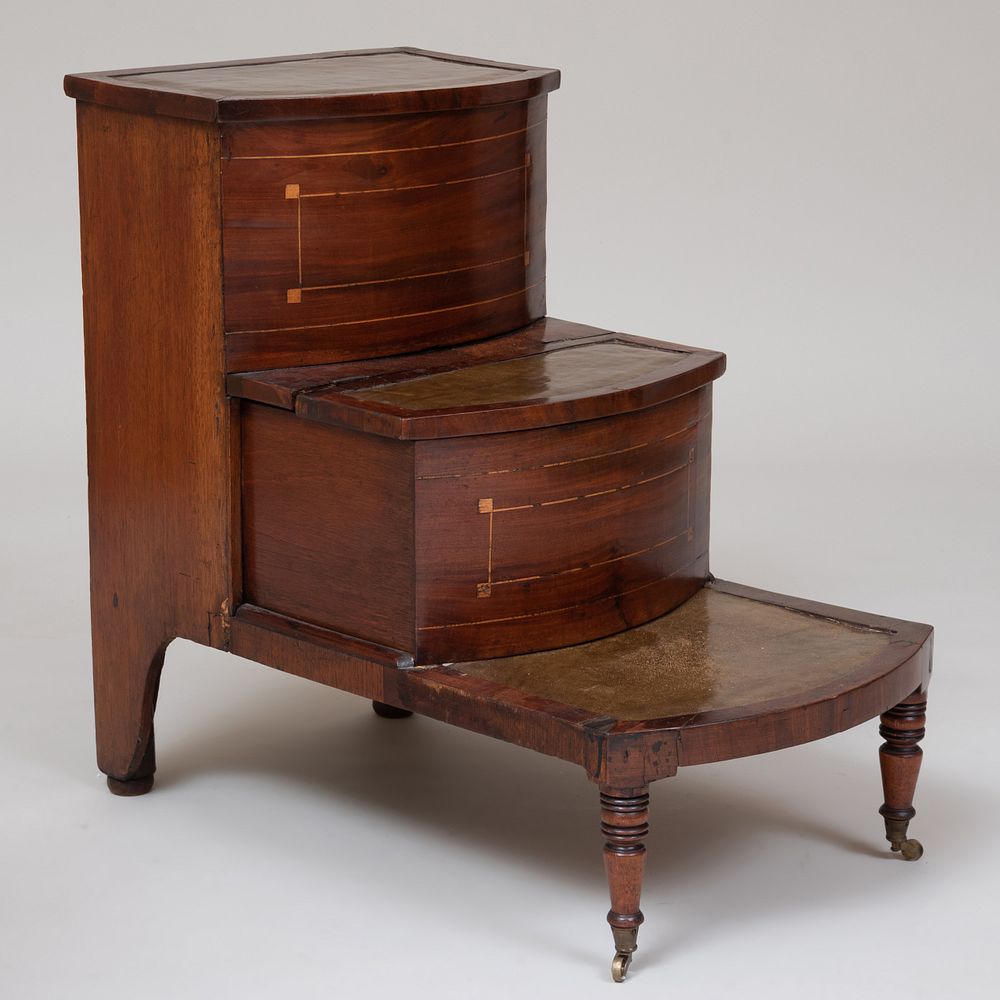 Appraisal: Late Regency Inlaid Mahogany and Leather Library Steps Raised on