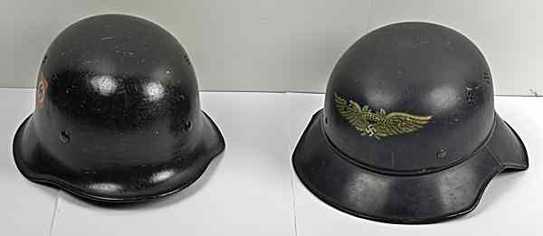 Appraisal: German WWII Luftschutz and Fire Police Helmets Lot of Two