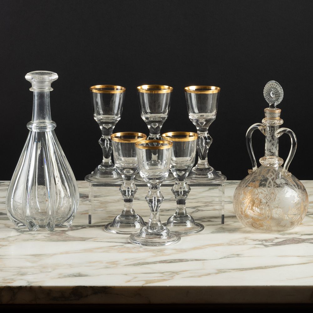 Appraisal: Assembled Continental Glass Drinkware Service Comprising An Italian etched decanter