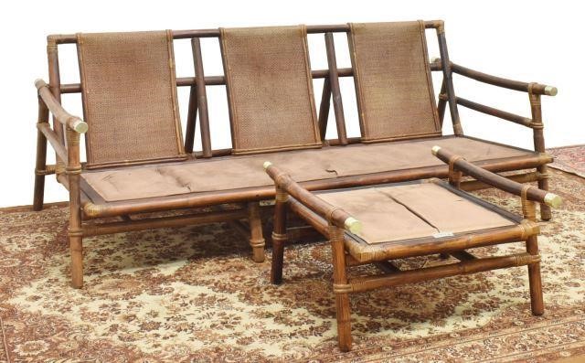 Appraisal: lot of Rattan framed sofa and ottoman designed by John