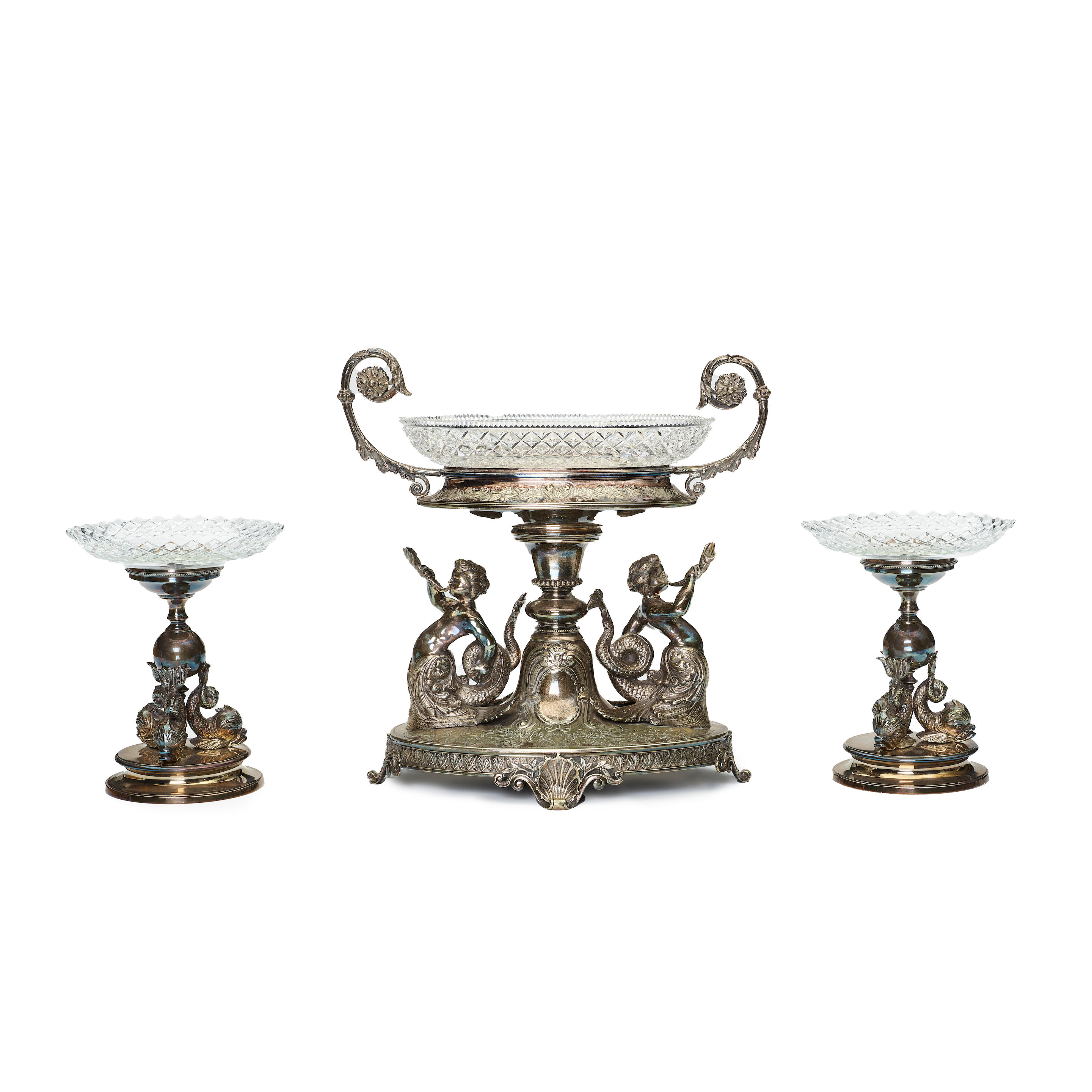 Appraisal: AN ASSEMBLED ENGLISH SILVER-PLATED THREE-PIECE GARNITURE BY THOMAS LATHAM ERNEST