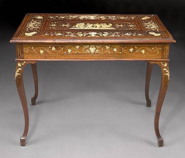 Appraisal: A Milanese Renaissance Revival ivory inlaid walnut side table third