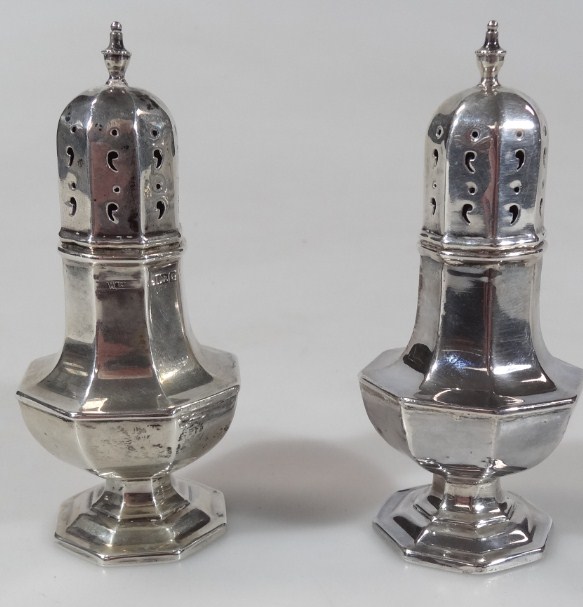 Appraisal: A part Edwardian silver cruet set comprising two conical sifters