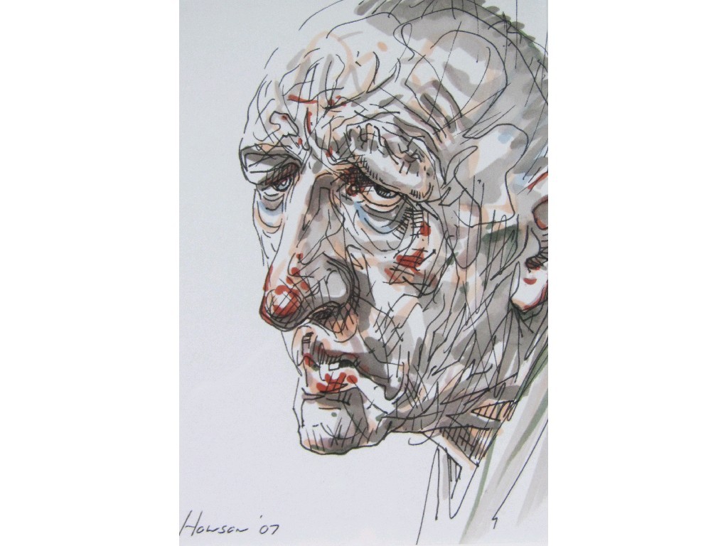 Appraisal: PETER HOWSON b HEAD STUDY Pen and wash signed and