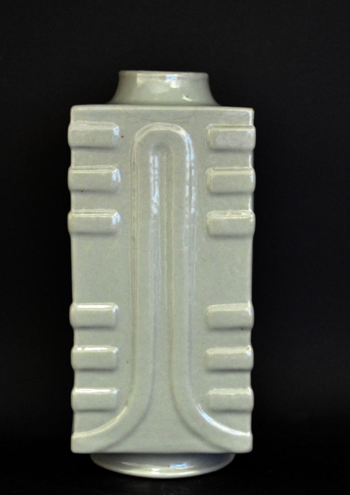 Appraisal: CHINESE CELADON GLAZED PORCELAIN CONG VASE Chinese celadon green glazed