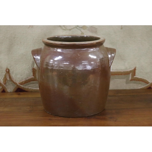 Appraisal: French glazed stoneware twin handled pot approx cm H x