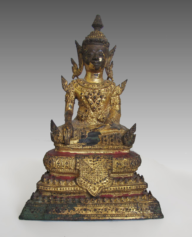 Appraisal: GROUP OF THREE BRONZE BUDDHA Bangkok Thailand type Buddha in