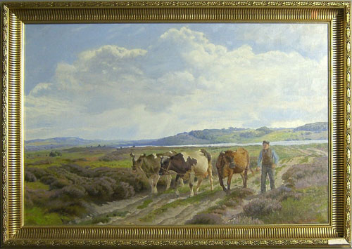 Appraisal: Oil on canvas landscape with cattle mid th c x