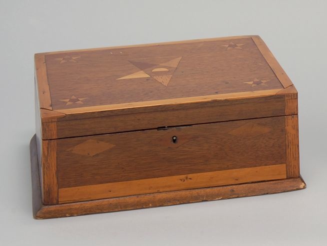 Appraisal: SAILOR-MADE INLAID WOODEN LIFT-TOP BOX Second Half of the th