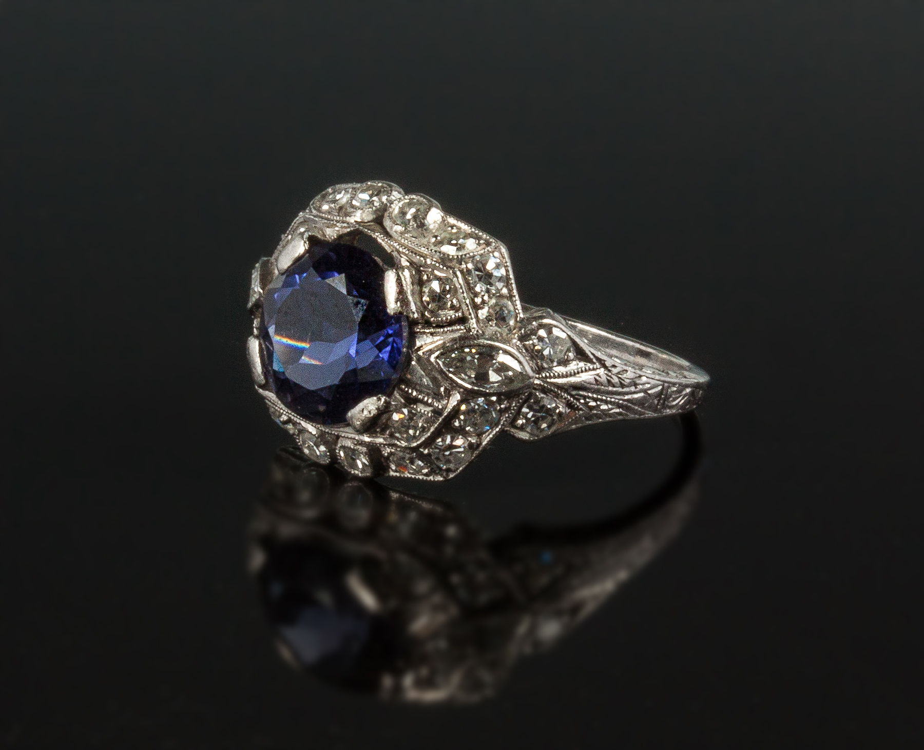 Appraisal: Platinum Diamond Ring with Blue Iolite Iolite measures approx mm