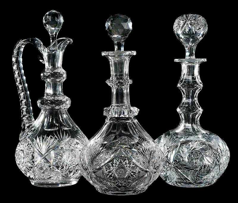 Appraisal: Three Cut Glass Decanters Tuthill ewer with double ring neck