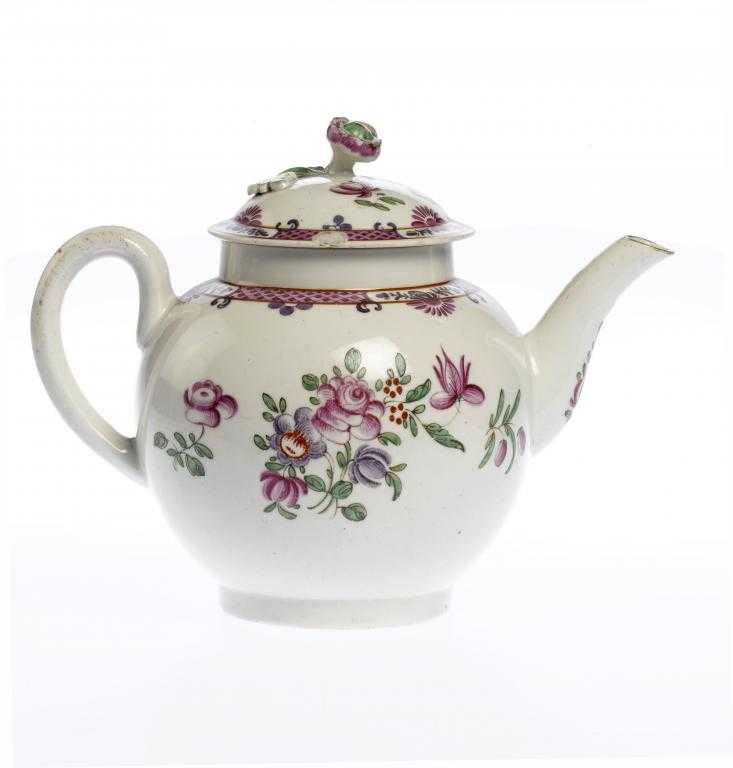 Appraisal: A WORCESTER GLOBULAR FAMILLE ROSE TEAPOT AND COVER enamelled with