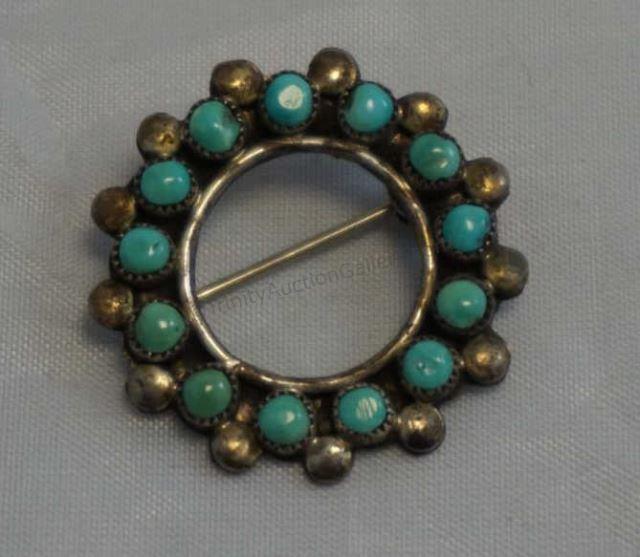 Appraisal: 's- 's Native American - Zuni round silver pin brooch