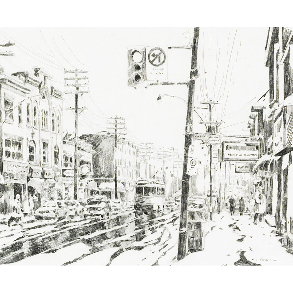 Appraisal: ARTO YUZBASIYAN DUNDAS STREETCAR pencil signed x cm x cm