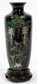 Appraisal: JAPANESE CLOISONNE ENAMEL WISTERIA VASE TH C H Finely executed