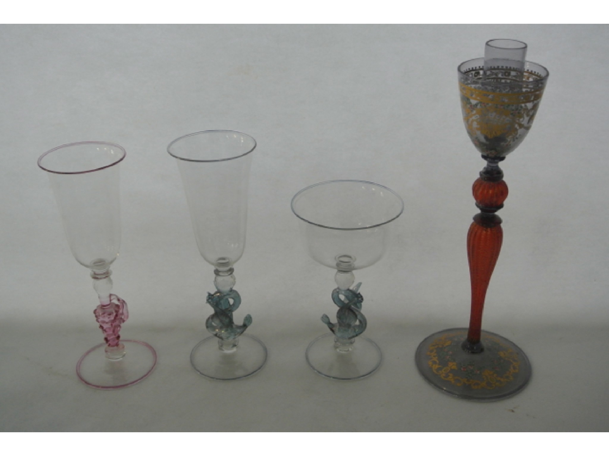 Appraisal: Venetian glass to include a highly decorated candlestick with wrythen