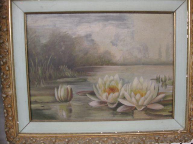 Appraisal: Victorian Oil on Board of Waterlillies x image area