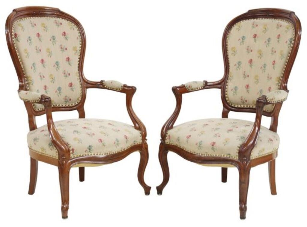 Appraisal: pair French Louis Philippe period walnut armchairs mid th c