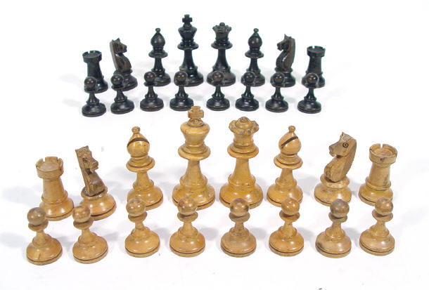 Appraisal: Complete old wooden chess set largest piece cm high