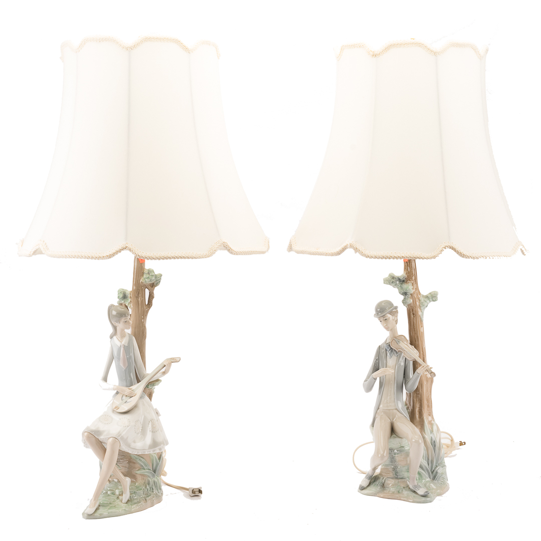 Appraisal: Pair Lladro porcelain table lamps modeled as a woman with