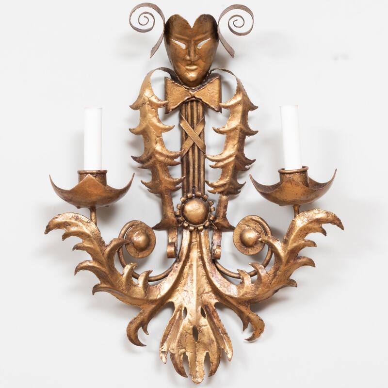 Appraisal: Set of Four Late Art Deco Gilt-Metal Two-Light Wall Sconces