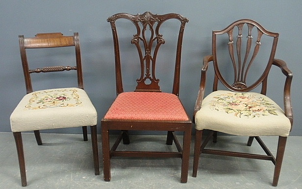 Appraisal: - Three mahogany chairs incl one Chippendale style h x