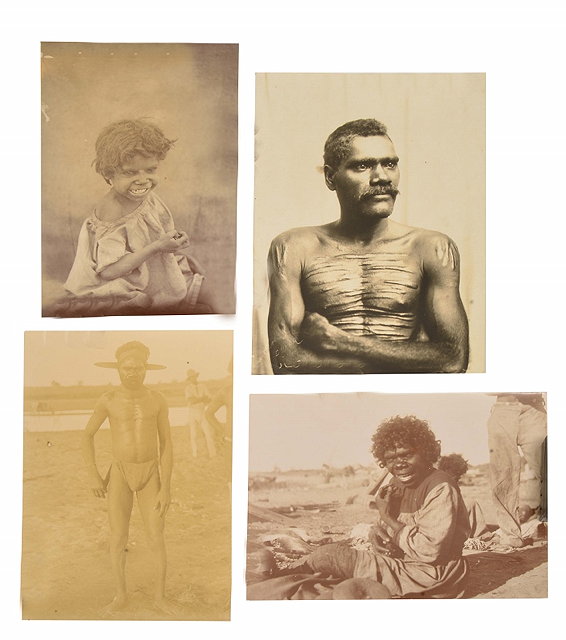 Appraisal: FOUR BLACK AND WHITE PHOTOGRAPHS OF ABORIGINAL STUDIES c including