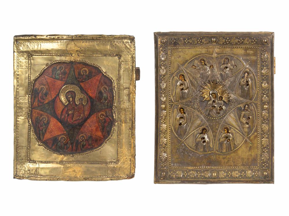 Appraisal: Two Russian Brass-Oklad Burning Bush Mandala Icons Two Russian Brass-Oklad