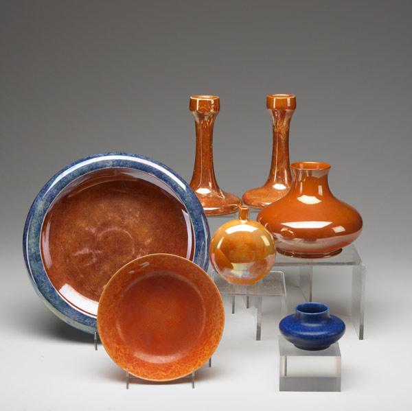 Appraisal: ENGLISH CERAMICS Seven assorted pieces by Ruskin Moorcroft and Pilkington