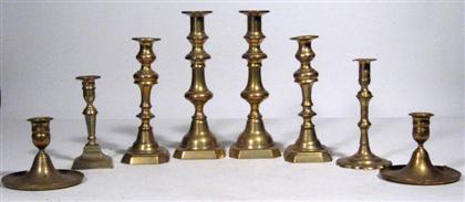 Appraisal: Eight brass candlesticks late th century All of baluster form