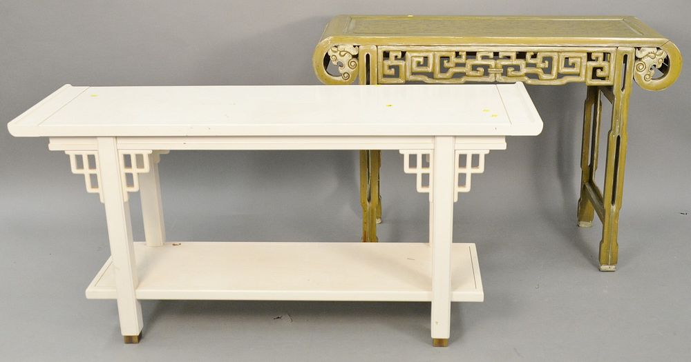 Appraisal: Two Chinese style alter tables one green and one white