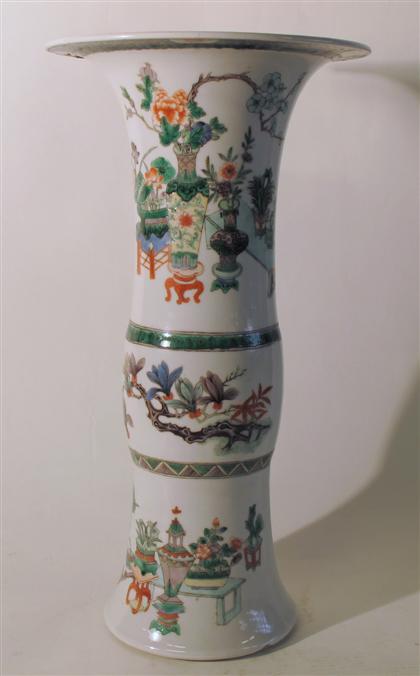 Appraisal: Two Chinese porcelain vasesComprising a green vase of beaker form