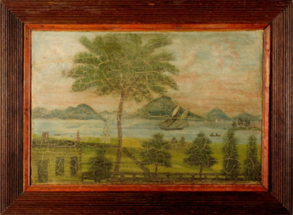 Appraisal: THREE NEW ENGLAND ARCHITECTURAL PANEL PAINTINGS ONE WITH A HOMESTEAD