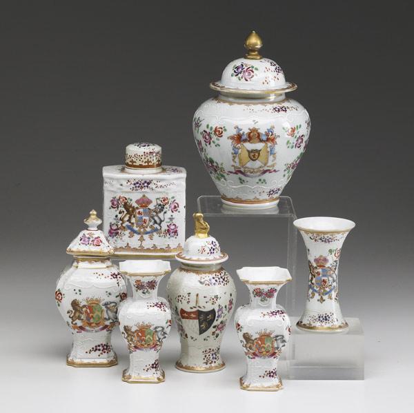 Appraisal: SAMSON Seven armorial pieces include three covered urns and two