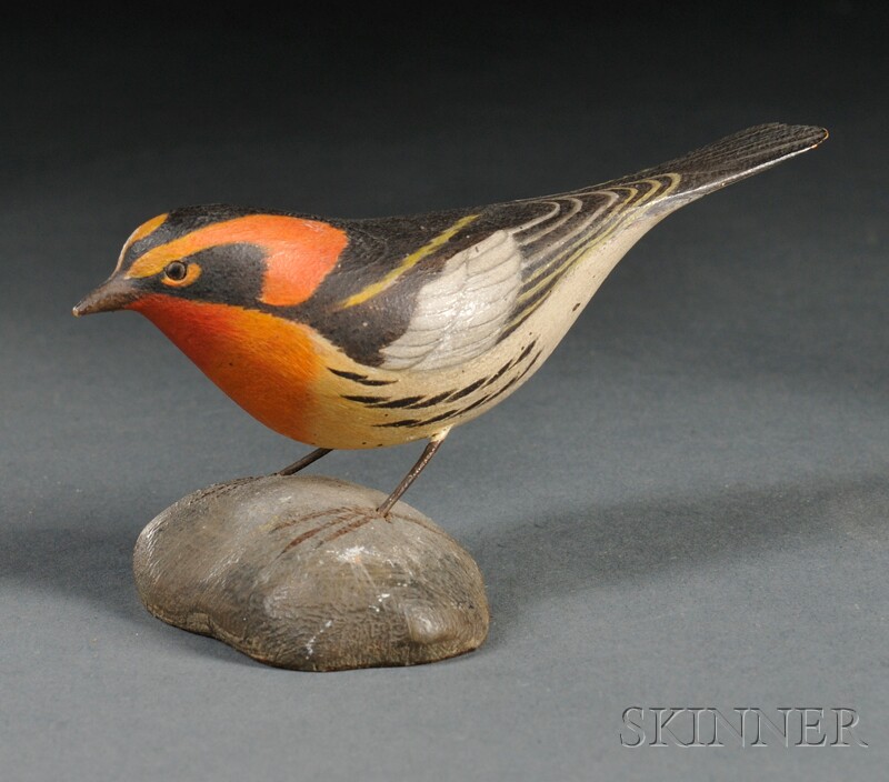 Appraisal: Jess Blackstone Miniature Carved and Painted Blackburnian Warbler Figure New