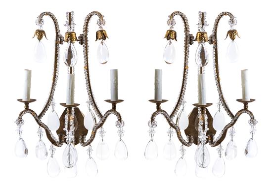 Appraisal: Sale Lot A Pair of Gilt Metal and Glass Three-Light