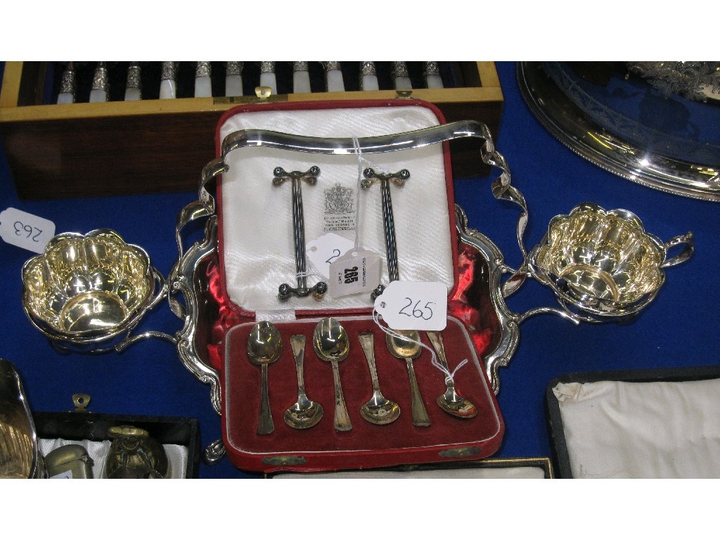 Appraisal: Lot comprising EP strawberry dish cased set six silver spoons